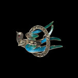 Antique Sterling Silver & Paste Enamel Swallow Bird Brooch