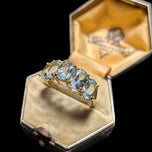 14K Yellow Gold Oval Cut 5 Stone Aquamarine Ring Size 6.5
