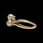 14K Yellow Gold Cultured Pearl & Emerald Cluster Ring Size 7.5