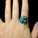 Native American Natural Turquoise Sterling Silver Ring Feather Decal Size 8 3/4