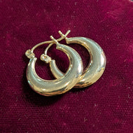 14K Yellow Gold Hoops Earrings Hollow Puffy