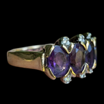 10K Yellow Gold 4 Stone Amethyst & Diamond Band Ring