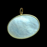 18K Yellow Gold Etched Mother of Pearl Japanese / Asian Landscape Scene Pendant