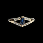 10K Yellow Gold Diamond & Sapphire Marquise Split Shank Ring Size 7 1/2