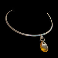 Sterling Silver & Amber Pendant Collar Necklace