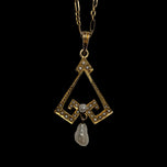 Antique 10K Yellow Gold Arts & Crafts Era Lavalier Necklace with Seed Pearls