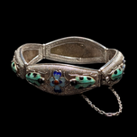 Early Silver Beetle / Bug and Floral Bracelet Enamelled Bracelet