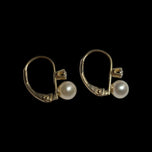 10K Two Tone Pearl & Diamond Chip Hinge Hoop Earrings