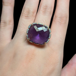 18K Yellow Gold Amethyst and Diamond Statement / Cocktail Ring Size 6 3/4