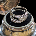 14K White Gold Diamond Trinity Style Ring and Matching Band Claw Set Size 7