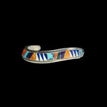 Native American Zuni Sterling & Stone Inlay "Bear" Stamped Cuff Bracelet