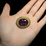 Victorian 14K Gold Natural Amethyst & Seed Pearl Brooch / Pendant