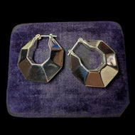 Sterling Silver Modern Chunky Hexagon Geometric Hoops