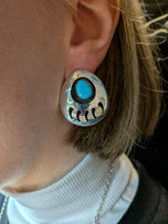 Large Sterling Silver Bear Paw Turquoise Stud Earrings