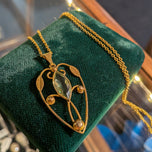 Antique Gold Filled Necklace Green Glass Stone