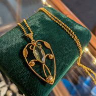 Antique Gold Filled Necklace Green Glass Stone