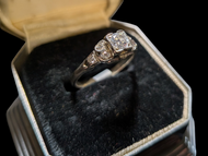 14K Art Deco White Gold & Brilliant Cut Diamond Ring Size 7 1/4