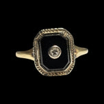Art Deco 10K Yellow Gold Square Cut Onyx and Diamond Inlay Ring Size 5 3/4