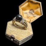 14K Yellow Gold Diamond & Black Tahitian Pearl Ring Size 5.5