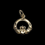 10K Yellow Gold Brushed / Etched Open Work Claddagh Charm / Pendant