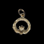 10K Yellow Gold Brushed / Etched Open Work Claddagh Charm / Pendant