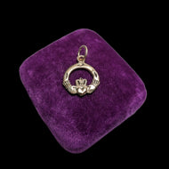 10K Yellow Gold Brushed / Etched Open Work Claddagh Charm / Pendant