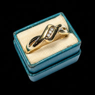 10K Yellow Gold Split Shank Twisted Diamond Bypass Ring Size 7 1/4