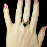 10K Yellow Gold Stepped Edge Onyx Chevron Ring Size 8