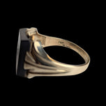 10K Yellow Gold Square Cut Art Deco Onyx & Diamond Signet Style Inlay Ring Size 11.5