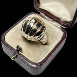 10K Yellow Gold Lined / Ridged Statement Dome Ring Size 6 1/4