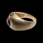 10K Yellow Gold Pink / Purple Sapphire Cabochon Brushed Chunky Statement Band Size 7 3/4