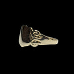 10K Yellow Gold Shield Signet Pinky Ring Scrollwork Accents Size 3 1/2