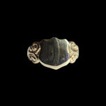 10K Yellow Gold Shield Signet Pinky Ring Scrollwork Accents Size 3 1/2
