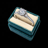 14K White Gold Cathedral Set Natural Diamond Solitaire Engagement Ring W Diamond Flank Accents Size 6 1/4