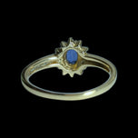14K Yellow Gold Sapphire & Diamond Halo Ring Size 6