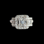 14K White Gold Round Brilliant & Baguette Cut Natural Diamond Cluster Ring Size 5