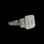 14K White Gold Round Brilliant & Baguette Cut Natural Diamond Cluster Ring Size 5