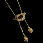 Antique Victorian Era 14K Etruscan Revival Yellow Gold & Rhodolite Garnet Sliding Chain Necklace