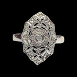 18K White Gold Art Deco Style Diamond Filigree Statement Ring Size 8