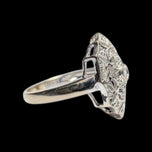 18K White Gold Art Deco Style Diamond Filigree Statement Ring Size 8