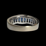14K White Gold Channel Set Baguette Cut Sapphire & Diamond Row Band / Ring Size 7