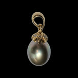 14K Yellow Gold Black Tahitian Pearl & Diamond Pendant