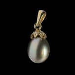 14K Yellow Gold Black Tahitian Pearl & Diamond Pendant