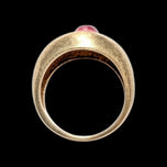 10K Yellow Gold Pink / Purple Sapphire Cabochon Brushed Chunky Statement Band Size 7 3/4