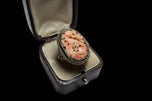 Early Chinese Export Gilt Silver / Vermeil & Carved Pink Coral Bird Ring Adjustable