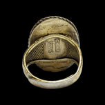 Early Chinese Export Gilt Silver / Vermeil & Carved Pink Coral Bird Ring Adjustable