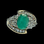 14K Yellow Gold Natural Emerald & Diamond Bypass Ring Size 5 1/4