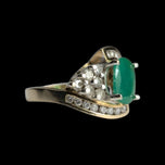 14K Yellow Gold Natural Emerald & Diamond Bypass Ring Size 5 1/4