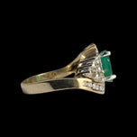 14K Yellow Gold Natural Emerald & Diamond Bypass Ring Size 5 1/4