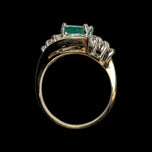 14K Yellow Gold Natural Emerald & Diamond Bypass Ring Size 5 1/4